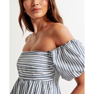 Abercrombie & Fitch Blue and White Emerson Striped Off-the-Shoulder Sundress